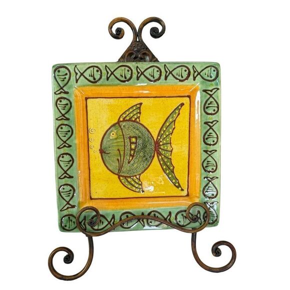 handmade Other - European handmade hand painted ceramic wall decor plate fish size 12x12